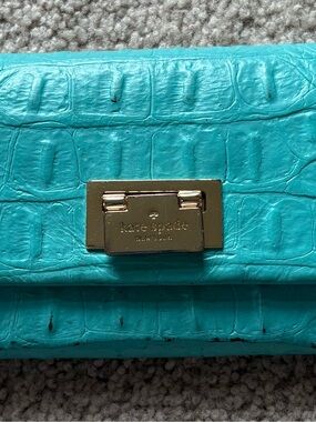 kate spade Turquoise Croc-Embossed Leather Wallet with Gold Hardware